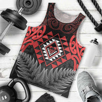Aotearoa Kiwi Taniko Men Tank Top Silver Fern With Maori Koru Pattern