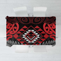 Aotearoa Kiwi Taniko Tablecloth Silver Fern With Maori Koru Pattern LT14 Red - Polynesian Pride