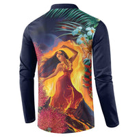 Hawaii Kilauea Big Islands Button Sweatshirt Pele Goddess With Tropical Flowers