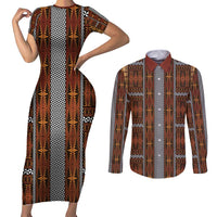 Malo e Lelei Tonga Couples Matching Short Sleeve Bodycon Dress and Long Sleeve Button Shirt Tongan Ngatu Tapa Cloth - Polynesian Pride