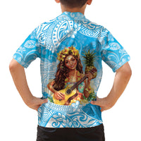 Aloha Hawaii Women's Day Family Matching Off Shoulder Long Sleeve Dress and Hawaiian Shirt Hula Girl With Ukulele Tropical Style LT14 - Polynesian Pride