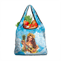 Aloha Hawaii Women's Day Grocery Bag Hula Girl With Ukulele Tropical Style