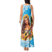 Aloha Hawaii Women's Day Tank Maxi Dress Hula Girl With Ukulele Tropical Style LT14 - Polynesian Pride