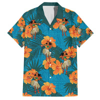 Hawaii Luau Party Family Matching Off Shoulder Long Sleeve Dress and Hawaiian Shirt Dancing Girl Tropical Flowers LT14 Dad's Shirt - Short Sleeve Blue - Polynesian Pride