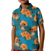 Hawaii Luau Party Kid Polo Shirt Dancing Girl Tropical Flowers LT14 Kid Blue - Polynesian Pride
