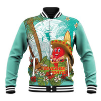 Hawaii Cinco de Mayo Baseball Jacket Chili Pepper Hula Girl Tropical Vibes LT14 Unisex Turquoise - Polynesian Pride