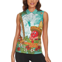 Hawaii Cinco de Mayo Women Sleeveless Polo Shirt Chili Pepper Hula Girl Tropical Vibes