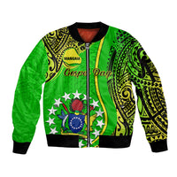 Personalised Cook Islands Sleeve Zip Bomber Jacket Mangaia Gospel Day Green Version LT14 Unisex Green - Polynesian Pride