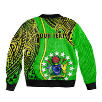 Personalised Cook Islands Sleeve Zip Bomber Jacket Mangaia Gospel Day Green Version LT14 - Polynesian Pride