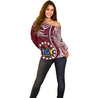 June 15 Mangaia Gospel Day Mangaia Cook Islands Off Shoulder Sweater Maroon Version LT14 - Polynesian Pride