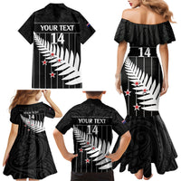 Custom New Zealand Silver Fern Cricket Family Matching Mermaid Dress and Hawaiian Shirt Aotearoa Maori Go Black Cap LT14 - Polynesian Pride