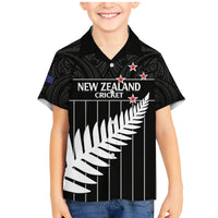 Custom New Zealand Silver Fern Cricket Family Matching Mermaid Dress and Hawaiian Shirt Aotearoa Maori Go Black Cap LT14 Son's Shirt Black - Polynesian Pride