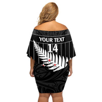 Custom New Zealand Silver Fern Cricket Off Shoulder Short Dress Aotearoa Maori Go Black Cap LT14 - Polynesian Pride