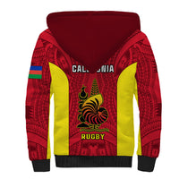 New Caledonia Rugby Sherpa Hoodie Coat Of Arms Mix Polynesian Pattern LT14 - Polynesian Pride