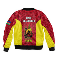 New Caledonia Rugby Sleeve Zip Bomber Jacket Coat Of Arms Mix Polynesian Pattern LT14 - Polynesian Pride