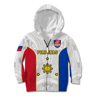 Philippines Rugby Kid Hoodie Pacific Pilipinas Go Tamaraws LT14 Zip Hoodie White - Polynesian Pride