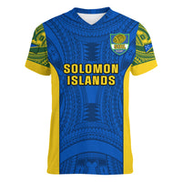 Personalised Solomon Islands Rugby Women V Neck T Shirt Pacific Go Solies LT14 Female Blue - Polynesian Pride