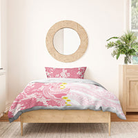 Pink Hawaii Shark Tattoo Bedding Set Puakenikeni Lei Plumeria Polynesian Pattern