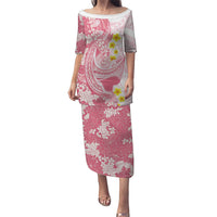 Pink Hawaii Shark Tattoo Family Matching Puletasi and Hawaiian Shirt Puakenikeni Lei Plumeria Polynesian Pattern