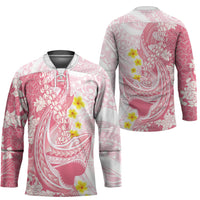 Pink Hawaii Shark Tattoo Hockey Jersey Puakenikeni Lei Plumeria Polynesian Pattern