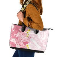 Pink Hawaii Shark Tattoo Leather Tote Bag Puakenikeni Lei Plumeria Polynesian Pattern