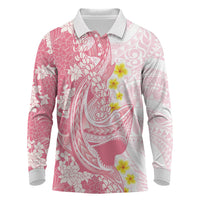 Pink Hawaii Shark Tattoo Long Sleeve Polo Shirt Puakenikeni Lei Plumeria Polynesian Pattern LT14 Pink - Polynesian Pride