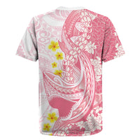 Pink Hawaii Shark Tattoo Rugby Jersey Puakenikeni Lei Plumeria Polynesian Pattern
