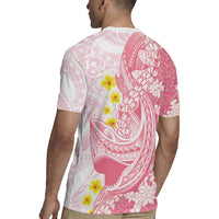 Pink Hawaii Shark Tattoo Rugby Jersey Puakenikeni Lei Plumeria Polynesian Pattern