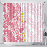 Pink Hawaii Shark Tattoo Shower Curtain Puakenikeni Lei Plumeria Polynesian Pattern