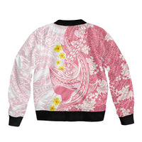 Pink Hawaii Shark Tattoo Sleeve Zip Bomber Jacket Puakenikeni Lei Plumeria Polynesian Pattern