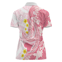 Pink Hawaii Shark Tattoo Women Polo Shirt Puakenikeni Lei Plumeria Polynesian Pattern LT14 - Polynesian Pride