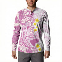Purple Hawaii Shark Tattoo Button Sweatshirt Puakenikeni Lei Plumeria Polynesian Pattern