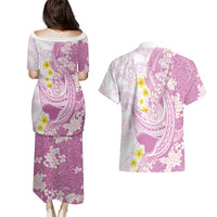 Purple Hawaii Shark Tattoo Couples Matching Puletasi and Hawaiian Shirt Puakenikeni Lei Plumeria Polynesian Pattern LT14 - Polynesian Pride