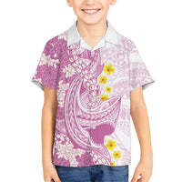 Purple Hawaii Shark Tattoo Family Matching Mermaid Dress and Hawaiian Shirt Puakenikeni Lei Plumeria Polynesian Pattern LT14 Son's Shirt Purple - Polynesian Pride