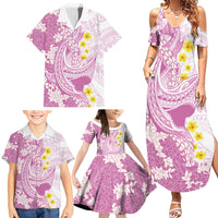 Purple Hawaii Shark Tattoo Family Matching Summer Maxi Dress and Hawaiian Shirt Puakenikeni Lei Plumeria Polynesian Pattern LT14 - Polynesian Pride