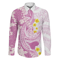 Purple Hawaii Shark Tattoo Family Matching Summer Maxi Dress and Hawaiian Shirt Puakenikeni Lei Plumeria Polynesian Pattern LT14 Dad's Shirt - Long Sleeve Purple - Polynesian Pride