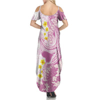 Purple Hawaii Shark Tattoo Summer Maxi Dress Puakenikeni Lei Plumeria Polynesian Pattern LT14 - Polynesian Pride