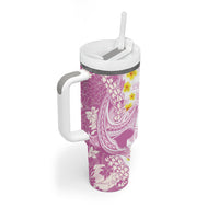 Purple Hawaii Shark Tattoo Tumbler With Handle Puakenikeni Lei Plumeria Polynesian Pattern