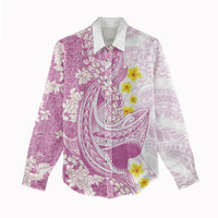 Purple Hawaii Shark Tattoo Women Casual Shirt Puakenikeni Lei Plumeria Polynesian Pattern LT14 - Polynesian Pride
