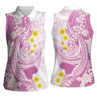 Purple Hawaii Shark Tattoo Women Sleeveless Polo Shirt Puakenikeni Lei Plumeria Polynesian Pattern