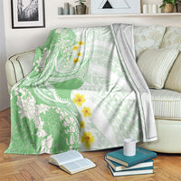 Green Hawaii Shark Tattoo Blanket Puakenikeni Lei Plumeria Polynesian Pattern