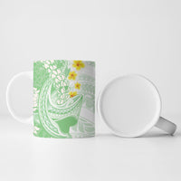 Green Hawaii Shark Tattoo Ceramic Mug Puakenikeni Lei Plumeria Polynesian Pattern