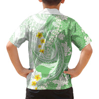 Green Hawaii Shark Tattoo Family Matching Short Sleeve Bodycon Dress and Hawaiian Shirt Puakenikeni Lei Plumeria Polynesian Pattern LT14 - Polynesian Pride