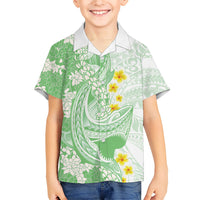 Green Hawaii Shark Tattoo Family Matching Short Sleeve Bodycon Dress and Hawaiian Shirt Puakenikeni Lei Plumeria Polynesian Pattern LT14 Son's Shirt Green - Polynesian Pride