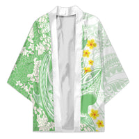 Green Hawaii Shark Tattoo Kimono Puakenikeni Lei Plumeria Polynesian Pattern