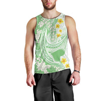 Green Hawaii Shark Tattoo Men Tank Top Puakenikeni Lei Plumeria Polynesian Pattern