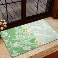 Green Hawaii Shark Tattoo Rubber Doormat Puakenikeni Lei Plumeria Polynesian Pattern