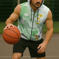 Green Hawaii Shark Tattoo Sleeveless Zip Hoodie Puakenikeni Lei Plumeria Polynesian Pattern LT14 - Polynesian Pride