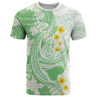 Green Hawaii Shark Tattoo T Shirt Puakenikeni Lei Plumeria Polynesian Pattern