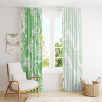 Green Hawaii Shark Tattoo Window Curtain Puakenikeni Lei Plumeria Polynesian Pattern